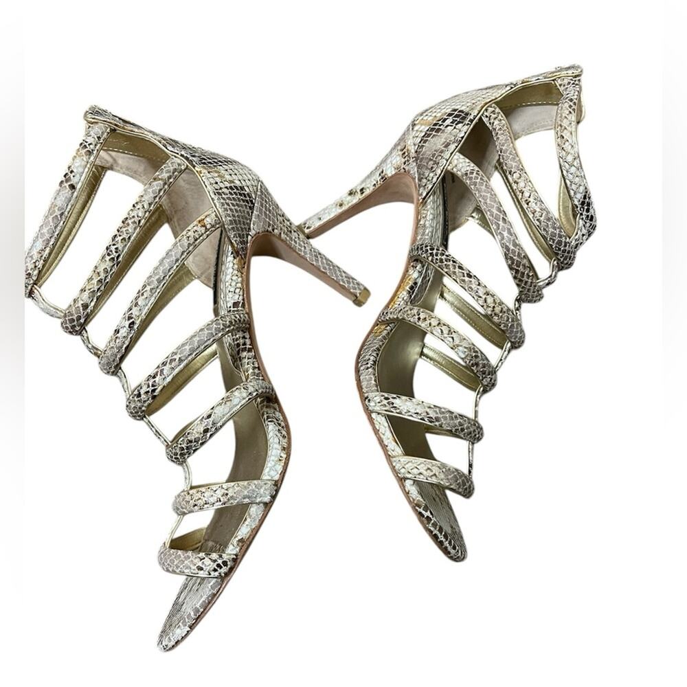 White House Black Mkt Gold Beige Python Chantae Heeled Sandals  Sandal 9 FLAWED